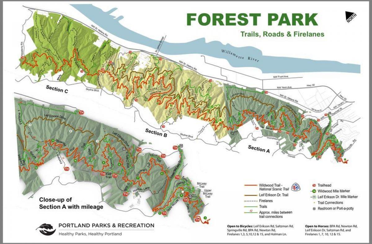 Taman hutan Portland peta laluan