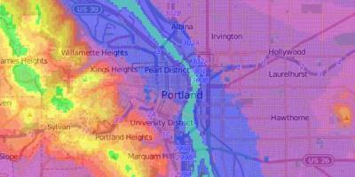 Portland Oregon peta ketinggian